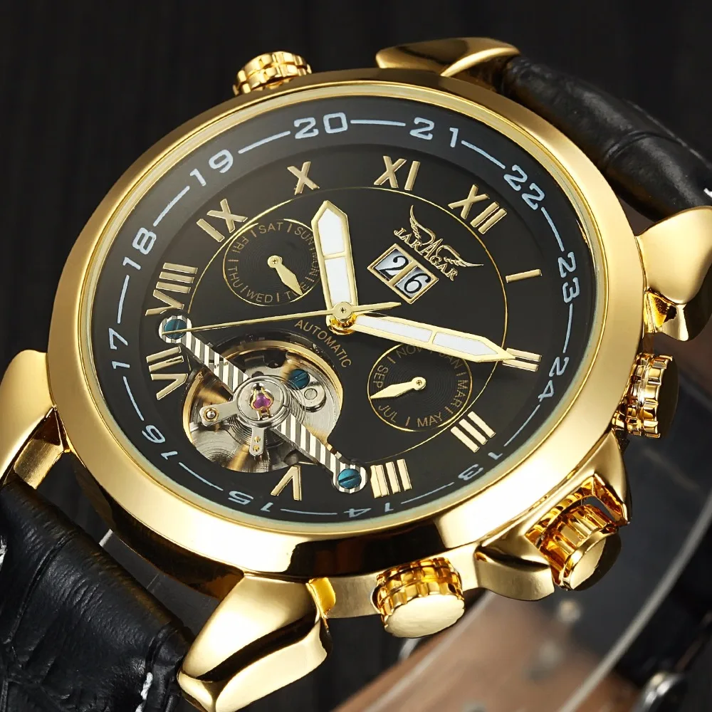 Jaragar Роскошные horlogs мужские известные часы День/неделя Tourbillon Авто Механические