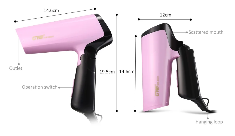 Guowei GW - 6600 Electric Mini Folding Compact Travel Hair Blow Dryer
