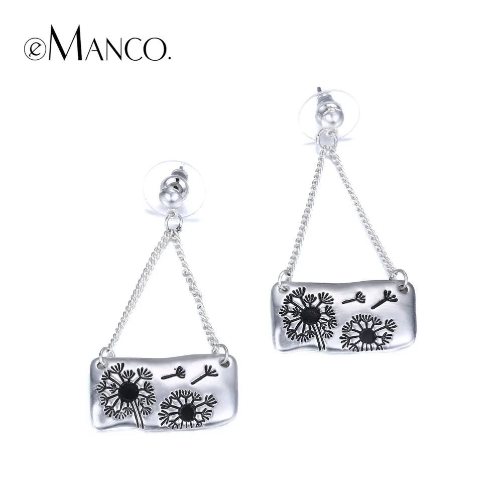 

eManco Stylish Nature Geometric Drop Dangle Earrings for Women Silver Plated Dandelions Pattern Pendant Jewelry Ear Accessories