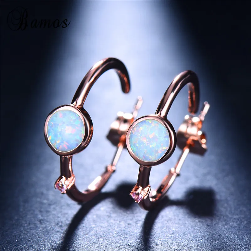 

Bamos Fashion Female White Fire Opal Stud Earrings Round Boho Earrings For Women High Quality Rose Gold Filled Jewelry Ear0905