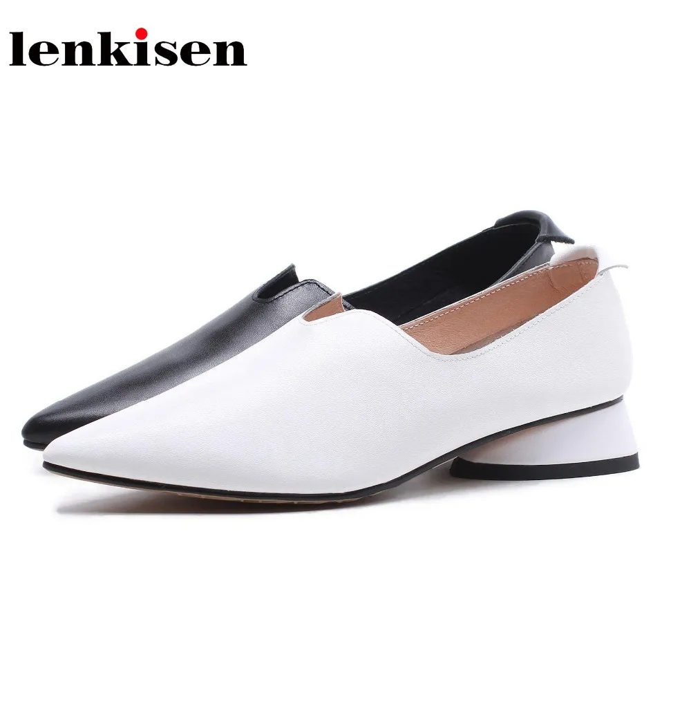 

Lenkisen spring summer new arrival simple style slip on genuine leather shoes shallow elegant office lady women cozy pumps L01
