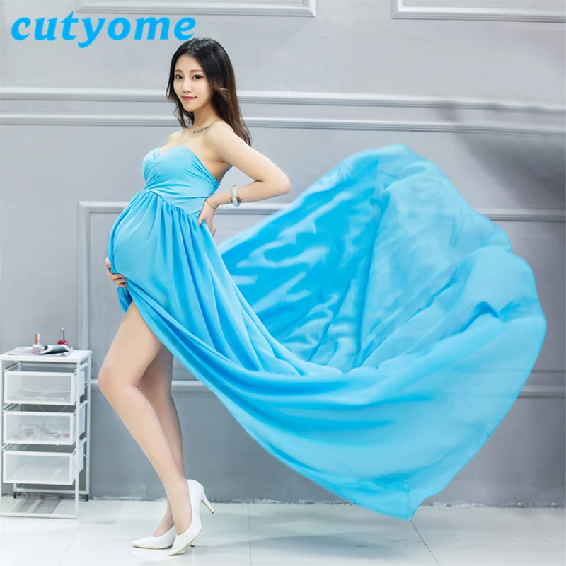 

2018 Elegant Maternity Gowns for Photo Shoots Fashion Fancy Pregnancy Women Chiffon Beach Photo Props Dress Pregnancy Clothes