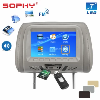 

7 inch Car Headrest Monitor TFT-LED Screen Pillow Monitor with Speaker AV USB SD MP5 FM Function Gray Color SH7048-MP5