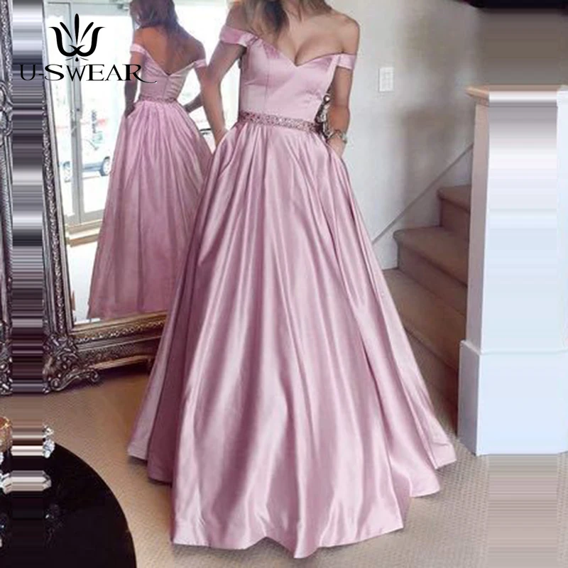 

U-SWEAR Sexy Boat Neck Sleeveless Off the Shoulder Backless Long A-Line Evening Dresses Party Prom Formal Gowns Robe De Soiree