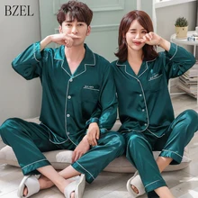 BZEL/парный пижамный комплект, шелковые атласные пижамы, одежда для сна с длинными рукавами, домашний костюм, пижама для влюбленных, мужчин, женщин, одежда для влюбленных