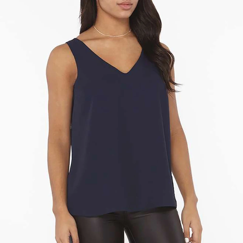 

2019 Hot Sale Casual Chiffon Summer New Women T Shirts Solid Color Sleeveless tshirt Women's Fashion Bandage V-neck T-shirt