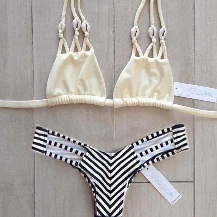 

2016 New Letter Bandage Bikini Set Padded God Save Queens Braided rope Swimsuit Lotus leaf edge Swimwear white Bathing Sui