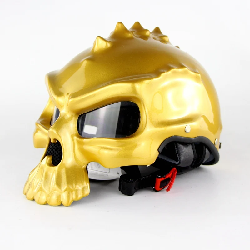 Мотоциклетный шлем в виде черепа чоппер мотоцикл шлем Байк Ретро CascoMotocross Capacetes 489 - Цвет: golden