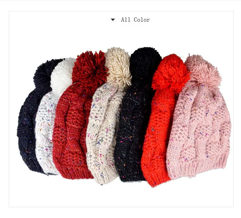 2015 New Autumn and Winter Thick Warm Solid Knit Women Hat Female Cap with lint (26)