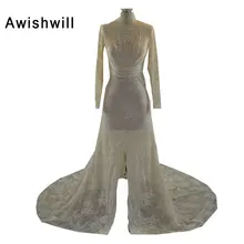 Lace Bohemian Wedding Dresses Champagne Long Sleeve Boho Beach Wedding Dress Open Back Bridal Gowns vestido de noiva 2017