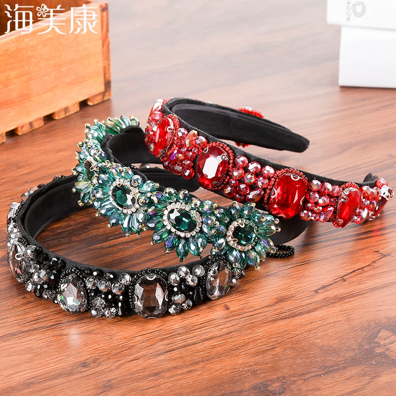 

Haimeikang Geometric Pearl Headband Baroque Headband Big Gem Pearl Wild Fashion Temperament T Stage Catwalk Hair Accessories