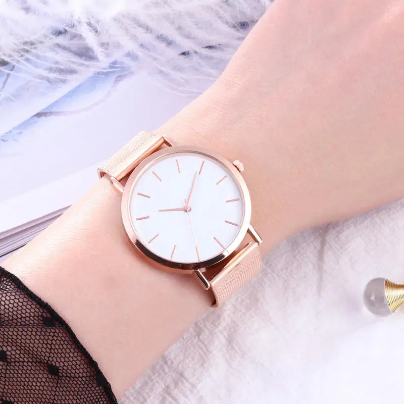 Fashion Women Black Watches Mesh Band Stainless Steel Quartz Wristwatch Ladies Simple Watches Female Elegant Clock Reloj Mujer