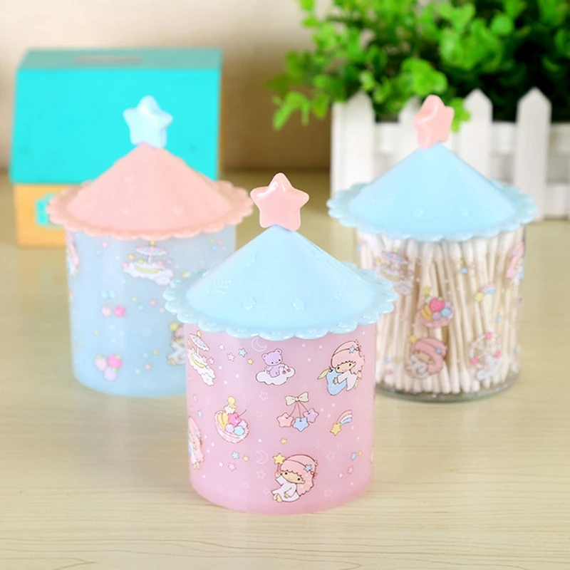 

New Cosmetic Organizer Makeup Cotton Swab Case Home Desktop Bins Cotton Swab Box Random Color Storage Container Cartoon