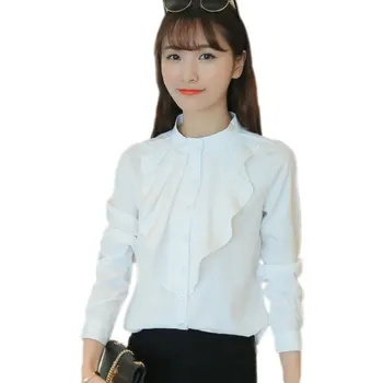 

OL Floss Cotton Office Shirt Women's Blouse Slim Puff Sleeve White Shirt Female Tops Ladies Blouses Blusas Large Size XXL 2019