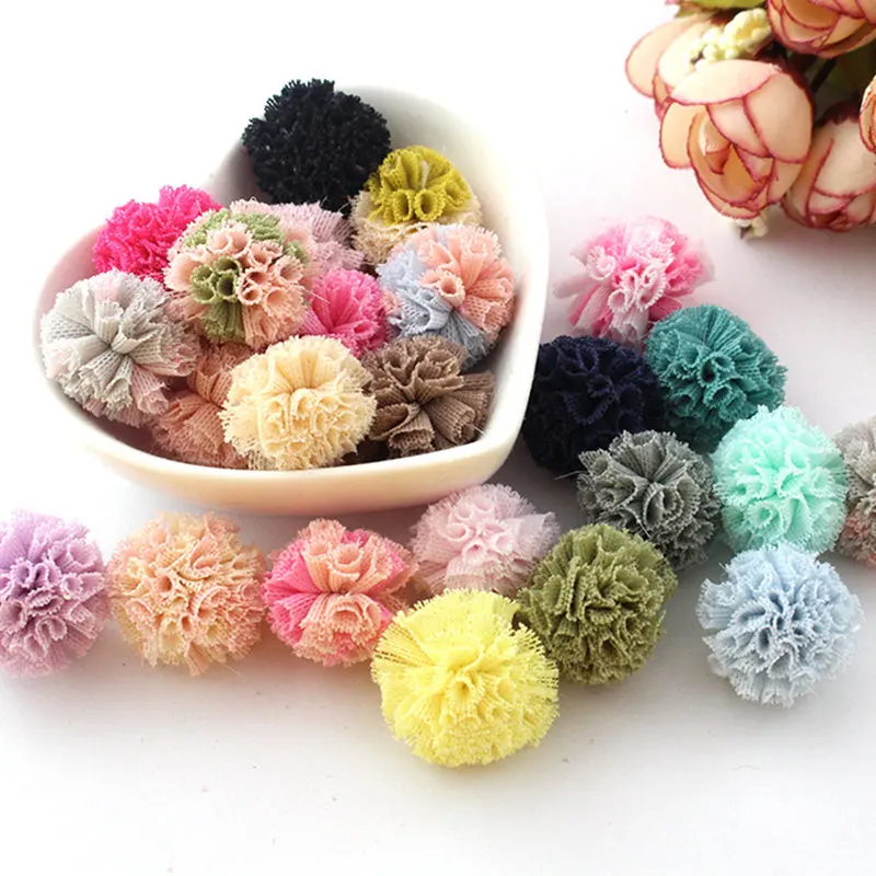 30PC/Pack Colorful Lace Net Yarn Flower Trim Balls DIY Clothing Bag Shoes Craft Supplies Children Handmade Decorative Pompones