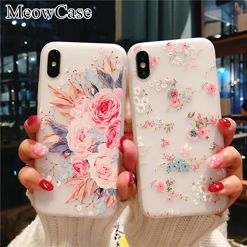 

Silicone phone case For iPhone 7 6s plus case Floral silicone soft TPU back flower For iPhone XS Max 7plus Case 5 5s SE cover