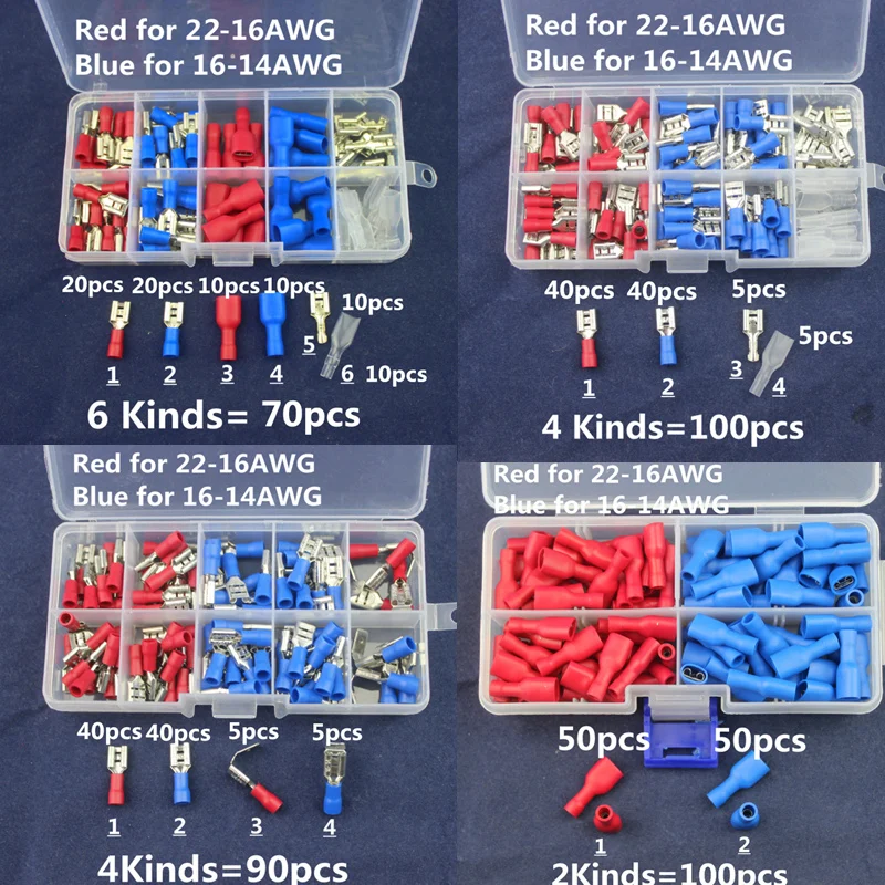 

6.3mm Insulated/Non-insulated Spade Wire Crimping Terminals DIY Electrical Cable Connector Hand Repair Tool Terminals Kits