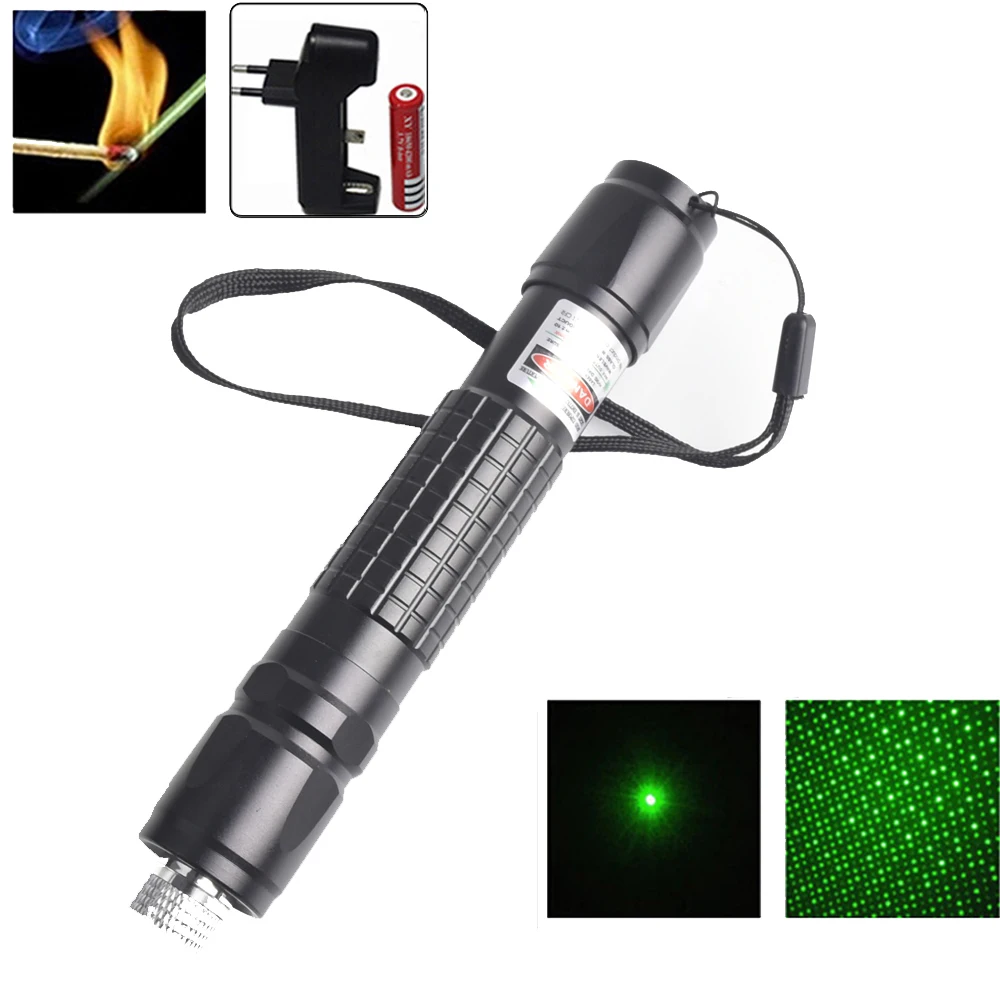 

Hunting Green Laser Pointer 532 nm 10000 m with Star Laser Pen Long Distance Lasers Sight Pointer +EU Charger+18650 Battery