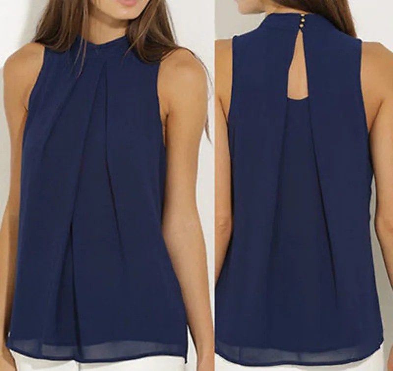 

Fashion Women Chiffon Blouses Summer Top Sleeveless Shirt Casual Tops Black