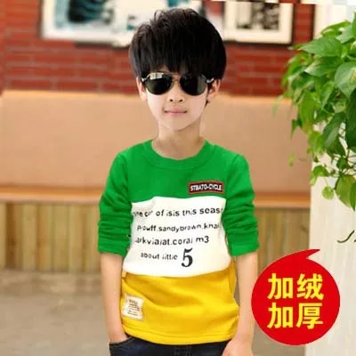Весенняя футболка с длинными рукавами для больших мальчиков, хлопковый детский джемпер, тонкие бархатные толстовки для мальчиков - Цвет: Winter thickening