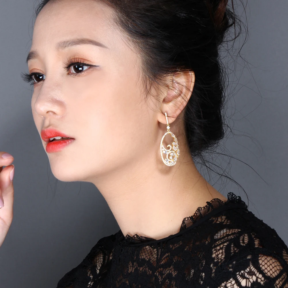 New elegant women's earring White/Gold color jewelry shiny jewellery drop earrings for bridesmaid