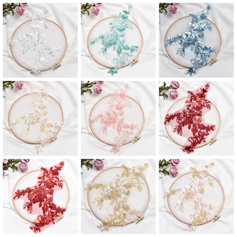 2Pcs Gradient two-color Sequins Lace Flower Mint Green Patch DIY Dress Headscarf Jewelry Accessories Belly Clothing Accessorry | Дом и сад