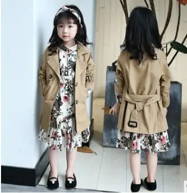 Осень г. новые модные куртки для девочек корейское пальто платье для девочек и верхняя одежда - Цвет: Khaki coat