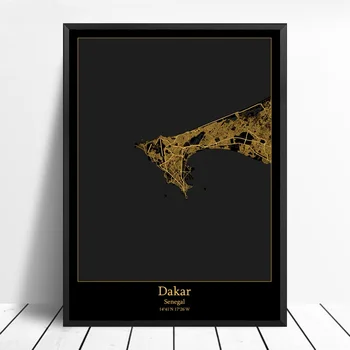 

Dakar Senegal city map Black and Gold City Map Modern City Canvas Art Print Wall Pictures for Living Room No Frame