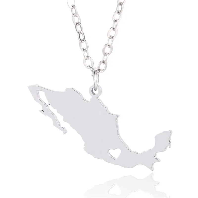 Trendy Mexico Map Necklace Stainless Steel Heart Pendant Women Fashion Jewellery Gift | Украшения и аксессуары