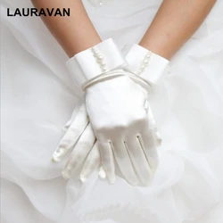 New Fashion Stretch Satin Short Pearl Gloves for Women/Evening Party Wrist Gloves Women/Fashion Apparel Accessories for Lady