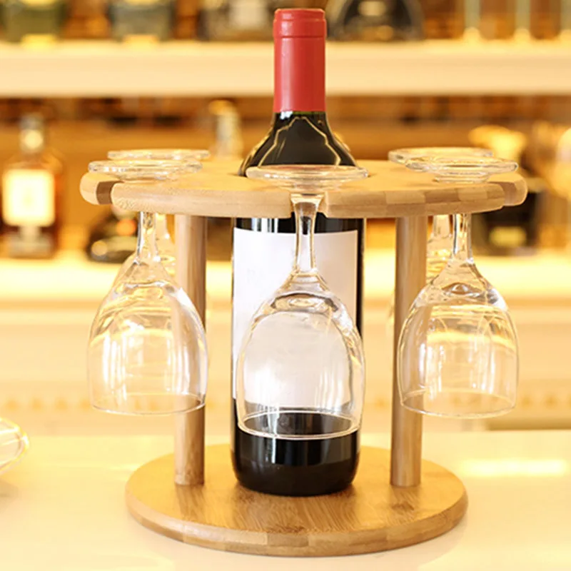 Bamboo Wine Rack Wine Bottle Holder Glass Cup Holder Wine Stand Hanging