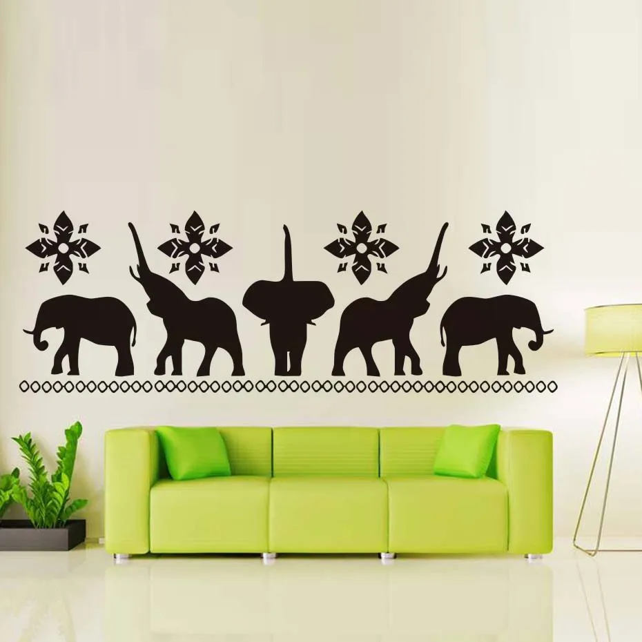 

The Elephants Jack Up Flowers Sticker Wall Art Large Home Decor Ethnic Style Decal for Living Room kids Bedroom Mural Wallpaper