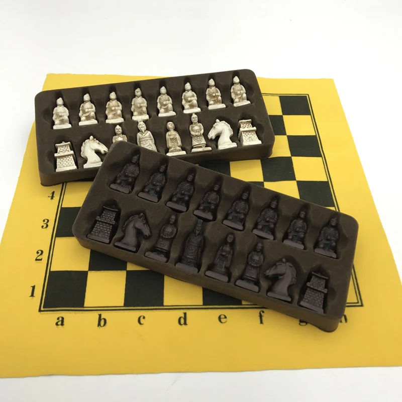 Yernea Antique Chess Set Imitation leather Chessboard China Terracotta Army Modelling Chess Pieces Board Game Of Go Table game board game magnetic chess set wooden chess