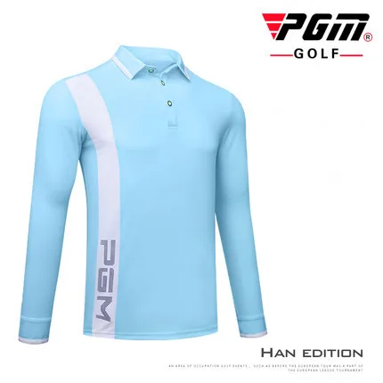 PGM Golf Спортивная Осенняя футболка поло с длинными рукавами для гольфа мужская Спортивная дышащая эластичная быстросохнущая футболка для гольфа с воротником - Цвет: Синий