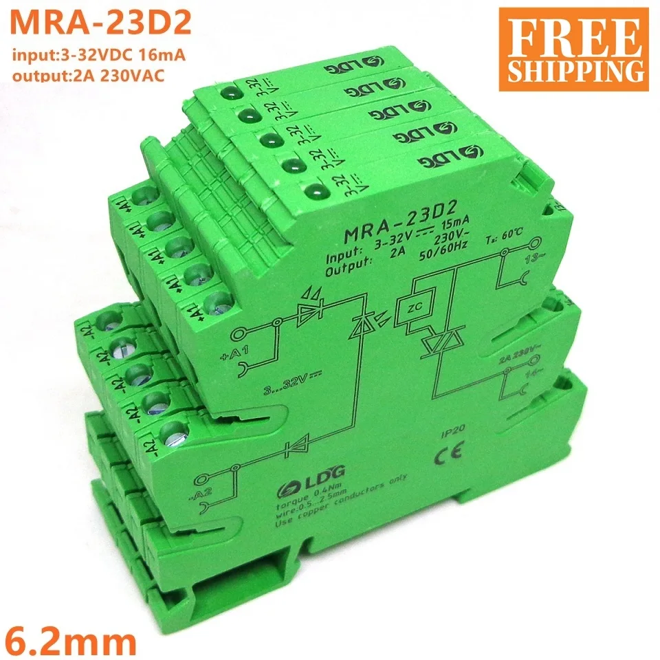 

5PCS MRA-23D2 Mini 6.2mm 2A Input: 3-32V DC Solid State Relay Relay Module