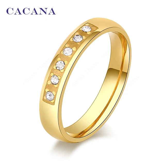 CACANA Titanium Stainless Steel Rings For Women Five CZ With Petal Fashion Jewel CACANA Titanium Stainless Steel Rings For Women Five CZ With Petal Fashion Jewel
