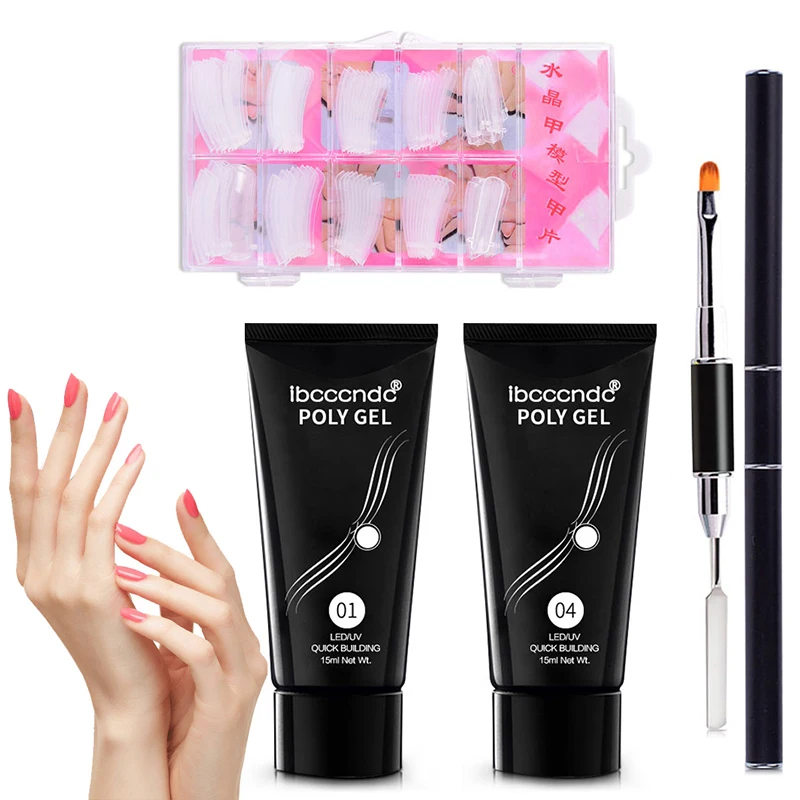 

4 Pcs / Kit Poly Gel Art Nails Fast UV Construction for Nails Extensions Makeup Glue Bush Anti-Slip Hard Nail Solution TSLM1