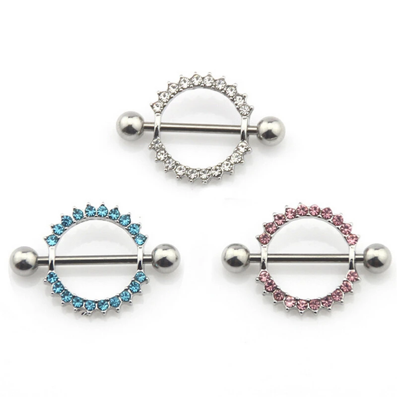 1 枚のステンレス鋼ラウンド乳首ピアスリング女性乳首セクシーなレッドクリスタル乳首ピアスバースタッドボディピアスジュエリー