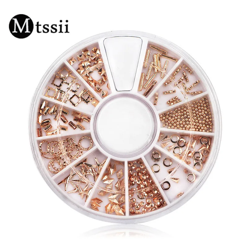 

Mtssii Rose Gold Nail Studs Nail Art Decoration Holographic Matte Acrylic Line Round Square Triangle Mixed 3D Rivets Manicure
