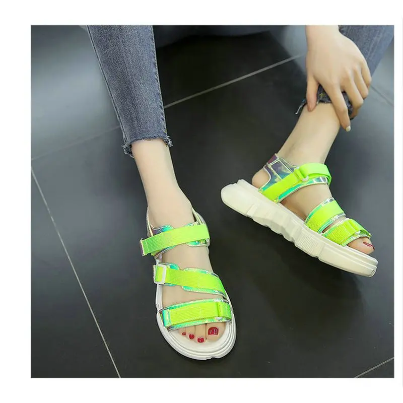 Woman Sandals 2019 Summer Fashion Color matching velcro open toe shoes Women Breathable Comfortable Thick bottom Sandals BB-68