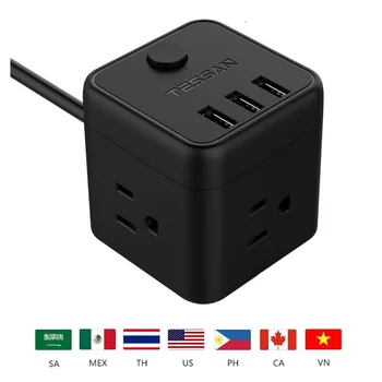 

Tessan Portable Power Strip with 3 USB Port & 1 US Plug, 3 US Outlet Charging Station with 5 Ft Extension Cord for USA Socket