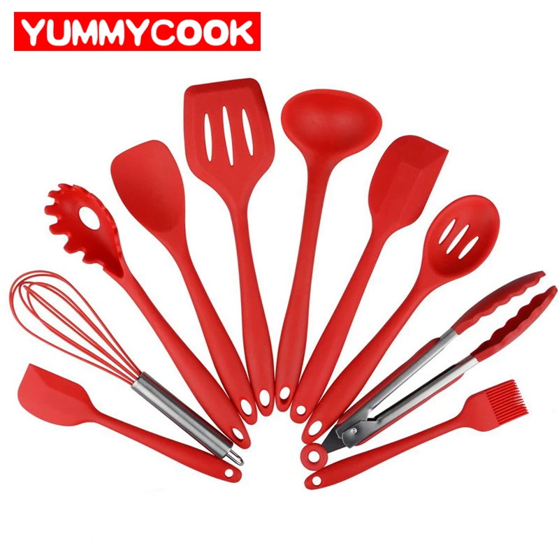 

10 Pieces FDA Kitchen Silicone Cooking Utensil Set Spoon Knife Kitchen Gadgets Dining Bar Tools Wholesale Supplies Accessories