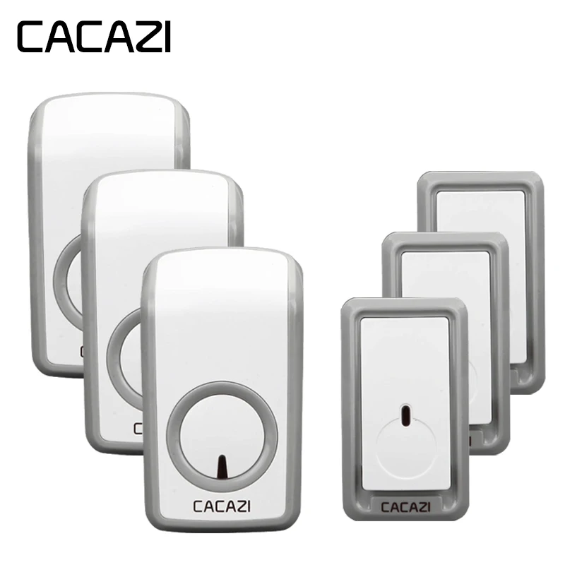 

CACAZI Wireless Doorbell Waterproof 350M Remote 3 Battery Button 3 Receivers 48 Chime 6 Volume EU Plug Home Cordless Bell