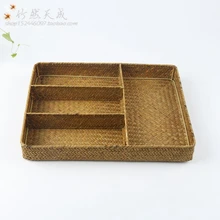 Натуральный Ротанг косметика хранения Коробки 4 решетки Дистанционное управление коробка для хранения чехол для одежды игрушки Организатор плетеные корзины