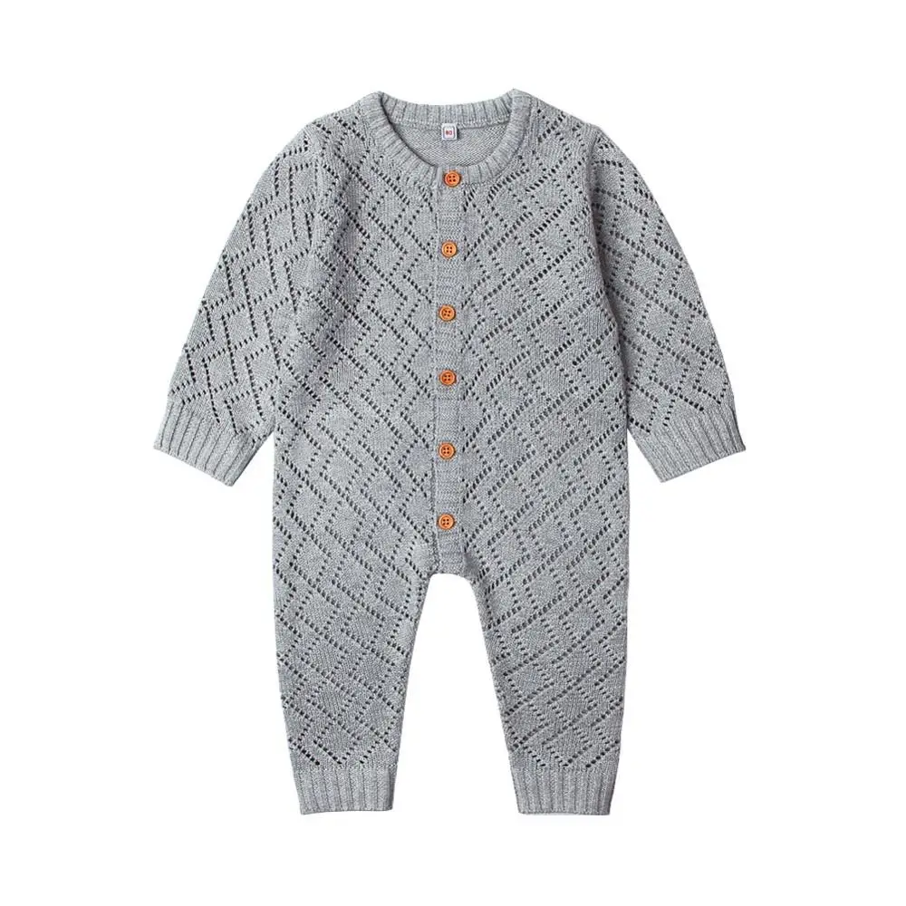 Комбинезоны для маленьких девочек; Одежда для новорожденных с длинными рукавами; Вязаный комбинезон ярких цветов для мальчиков; комбинезоны; детская одежда; один предмет - Color: Gray Baby Rompers
