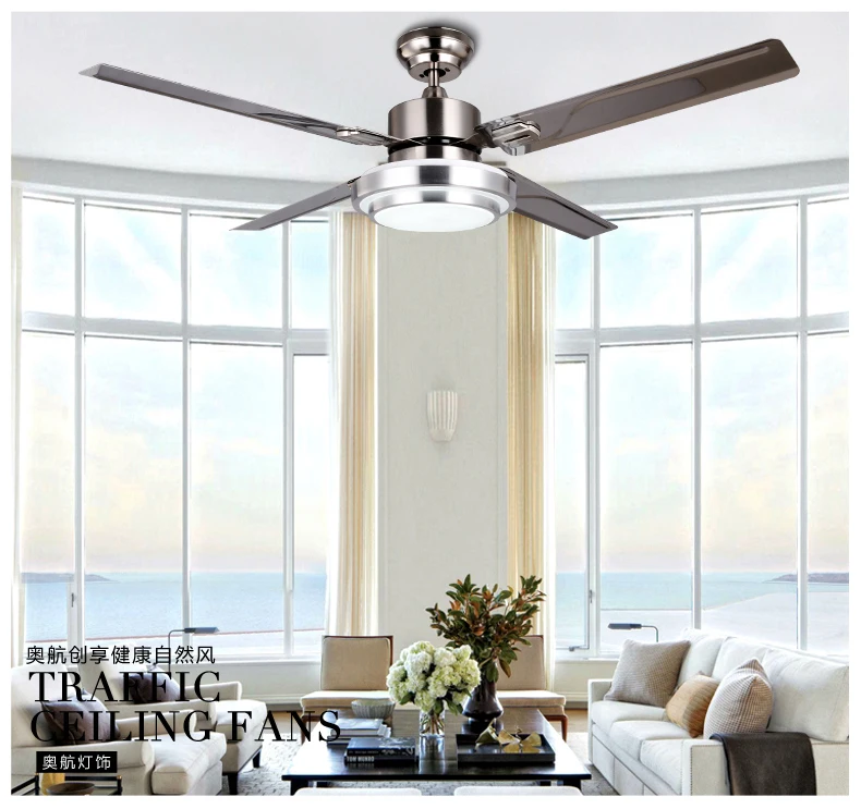 

Factory wholesale high quality 52 Inch stainless steel LED Ceiling Fans Creative simplicity 4 leaves led Fan lights