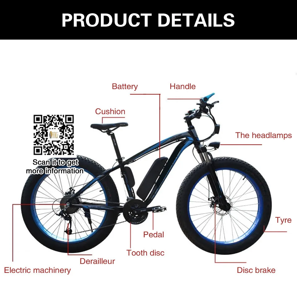 Best 350w 26 inch 27 speed 48V10.4AH lithium battery electric snow bike electric bicycle e bike for sale 1