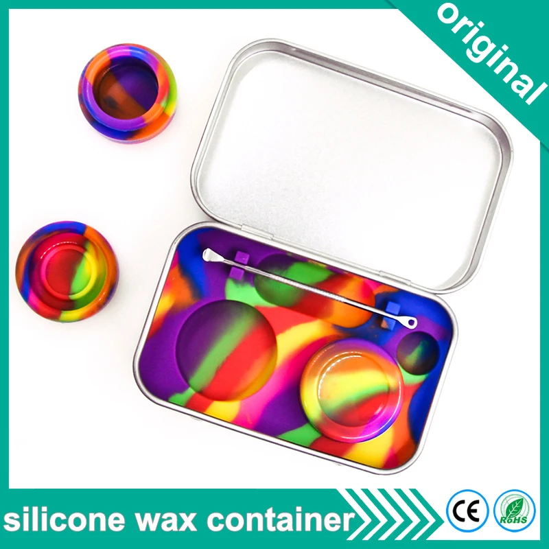 

2Pcs 5ml Silicone wax container Jars Tin Containers dab tool rainbow Carving Travel metal box Kit for wax oil 10ml