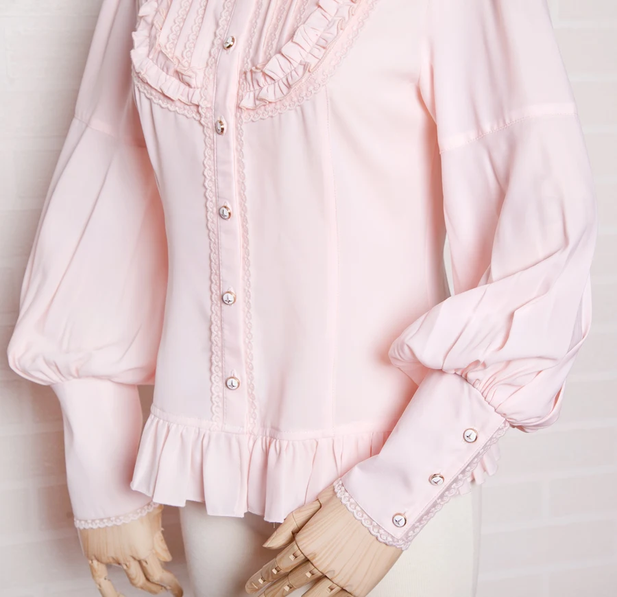 На заказ, милая шифоновая блузка для девочек, розовая Женская рубашка с длинными рукавами-фонариками и оборками