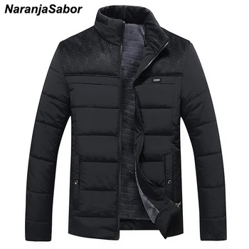 

NaranjaSabor Winter Men's Thick Coats Warm Casual Cotton Slim Spliced Parkas Stand Collar Thick Jackrts Mens Brand Clothing N413